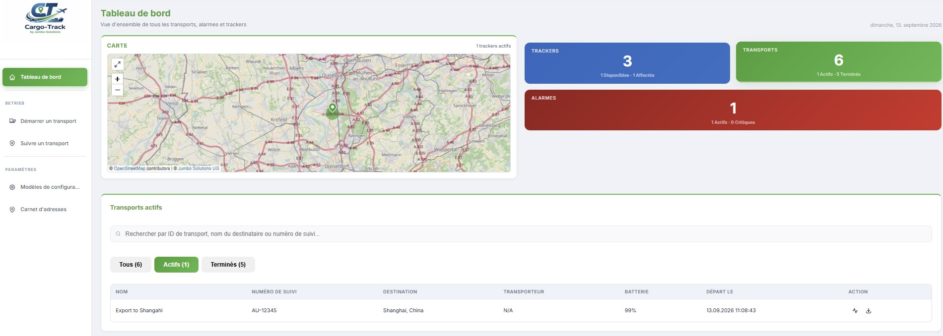 Start - Français 11 screenshot dashboard cargo track 3 FR